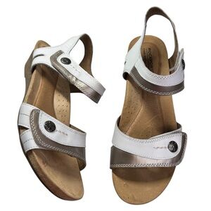 Rockport Cobb Hill Hollywood Button Leather Wedge Sandals Shoes Womens 9.5